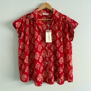 Maison Hotel Lily Mughal Garden cotton button down blouse top Sz S NWT